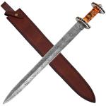 Custom Damascus Steel Viking Sword with Sheath