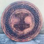Hand-Carved Wooden Viking Round Shield - Battle Ready