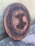 Hand-Carved Wooden Viking Round Shield - Battle Ready