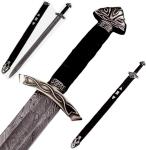Real Viking Style Damascus Steel Sword with Scabbard