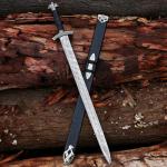 Real Viking Style Damascus Steel Sword with Scabbard