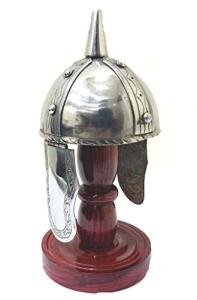 Mini Viking Helmet on Wooden Stand for Decor