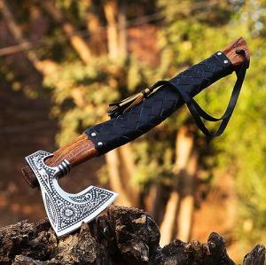 19" Viking Axe with Engraved Head and Sheath