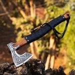 19" Viking Axe with Engraved Head and Sheath