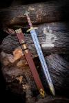 Viking Style 37" Damascus Steel Sword with Scabbard