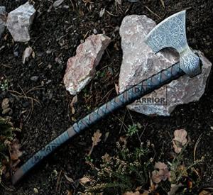 Dark Warrior Etched Viking Axe - Fenrir Design