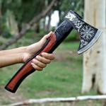 Viking Axe with Leather Sheath and Etched Design