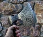 Dark Warrior Etched Viking Axe - Fenrir Design