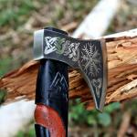 Viking Axe with Leather Sheath and Etched Design