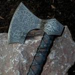 Dark Warrior Etched Viking Axe - Fenrir Design