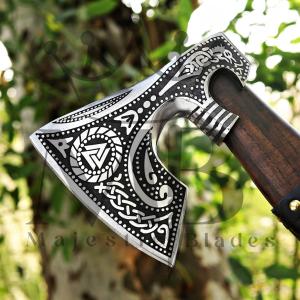 Norse Celtic Carbon Steel Viking Axe with Sheath