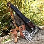 Norse Celtic Carbon Steel Viking Axe with Sheath