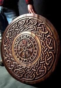 24" Viking Shield Wooden Carving Norse Ornament
