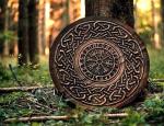 24" Viking Shield Wooden Carving Norse Ornament