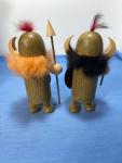 Mid Century Wooden Viking Figures with Shields
