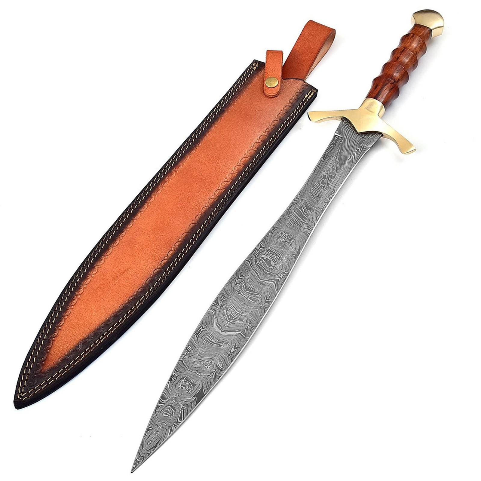 Hand Forged Damascus Leaf Blade Viking Short Sword