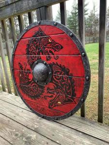 Fenrir Red Wolf Battleworn Viking Shield