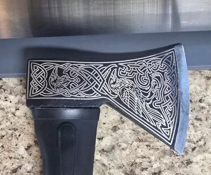 Viking Themed Laser Engraved 14in Hatchet with Sheath