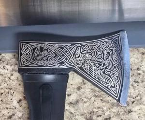 Viking Themed Laser Engraved 14in Hatchet with Sheath