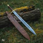 Viking Damascus Sword with Leather Sheath & Handle