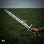 Viking Damascus Sword with Leather Sheath & Handle