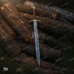 Viking Damascus Sword with Leather Sheath & Handle