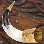 Viking Horn Beer Tankard with Brass Accents