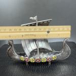Viking Ship Pewter Figurine with Enamel Inlays