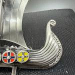 Viking Ship Pewter Figurine with Enamel Inlays