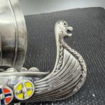 Viking Ship Pewter Figurine with Enamel Inlays