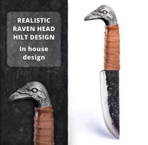 Custom Viking Knife with Raven Head Design