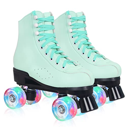 Women's High-top Roller Skates with Light up Wheels - Green