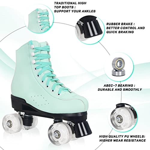 Women's High-top Roller Skates with Light up Wheels - Green