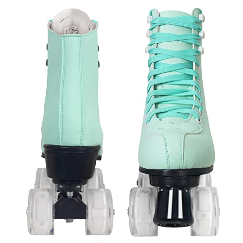 Women's High-top Roller Skates with Light up Wheels - Green