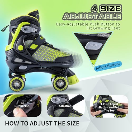 Adjustable Quad Skates with Light-up Wheels for Kids