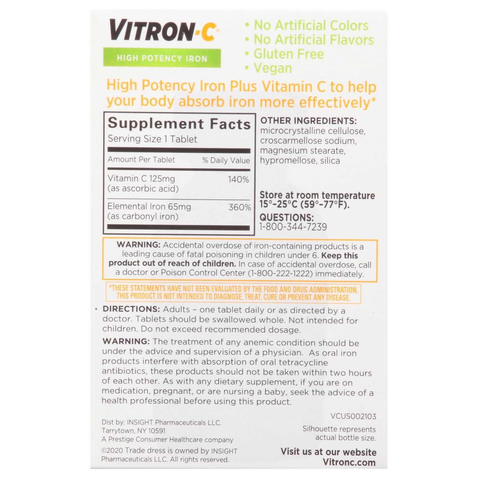 High-Potency Vitron-C Iron Supplement, 60 Count