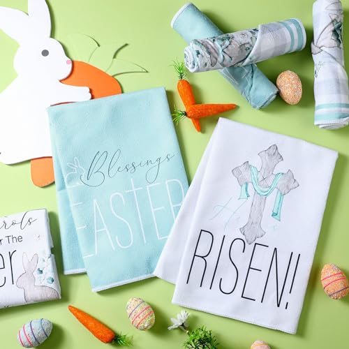 6-Piece Easter Kitchen Towels and Dishcloths with Bunny Pattern