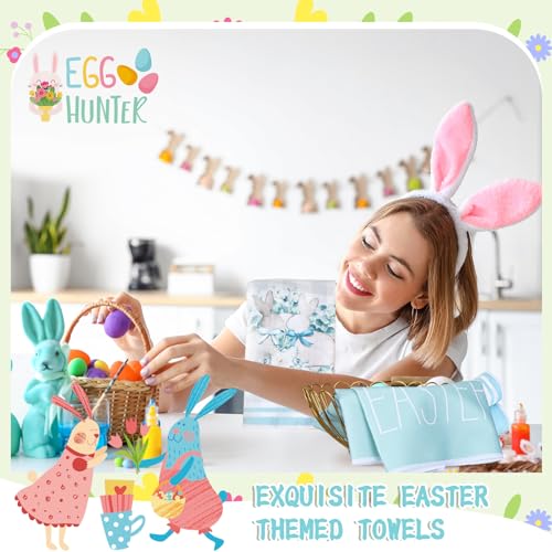 6-Piece Easter Kitchen Towels and Dishcloths with Bunny Pattern