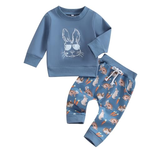 Easter Rabbit Sweatshirt and Pants Set (Blue, 12-18 Months)