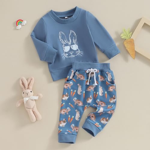 Easter Rabbit Sweatshirt and Pants Set (Blue, 12-18 Months)