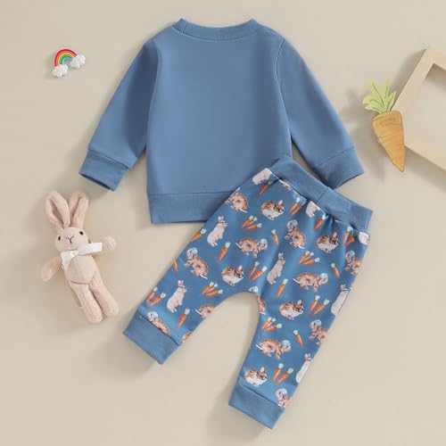 Easter Rabbit Sweatshirt and Pants Set (Blue, 12-18 Months)