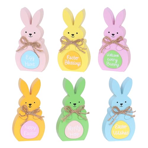 Easter Bunny Wooden Signs - 6 Pcs Tabletop Decor