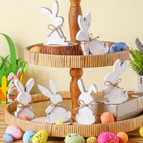 6 Pcs Easter Bunny Wooden Signs - Bunny Decor for Spring Celebrations