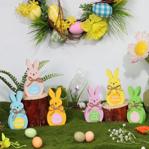 Easter Bunny Wooden Signs - 6 Pcs Tabletop Decor