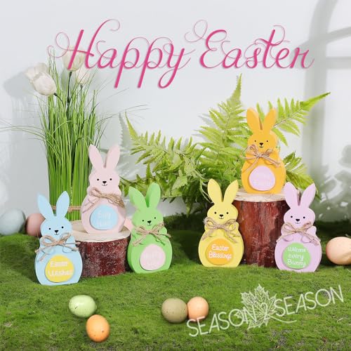 Easter Bunny Wooden Signs - 6 Pcs Tabletop Decor