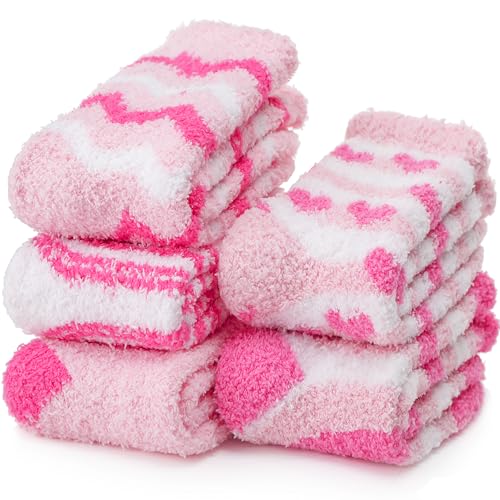 Cabin Cozy Fluffy Socks for Women in Pink Heart