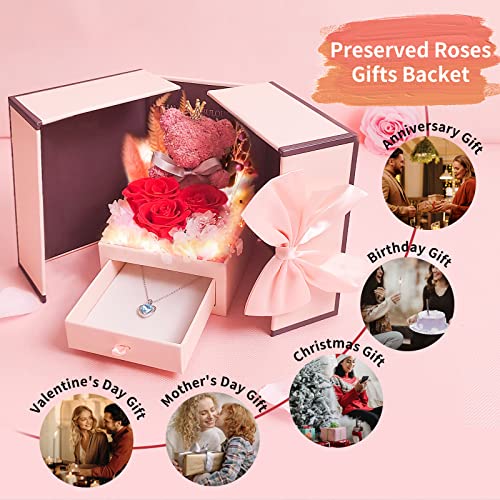 Rose Moss Bear & Silver Heart Necklace - LED Light Celebrations