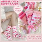 Cabin Cozy Fluffy Socks for Women in Pink Heart
