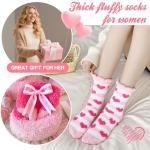 Cabin Cozy Fluffy Socks for Women in Pink Heart