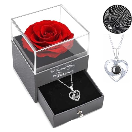 Eternal Red Rose with "I Love You" Necklace